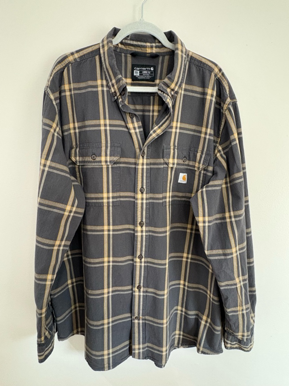Carhartt Men's 105433  Loose Fit Midweight Chambray Long-Sleeve Grey Yellow 2XL